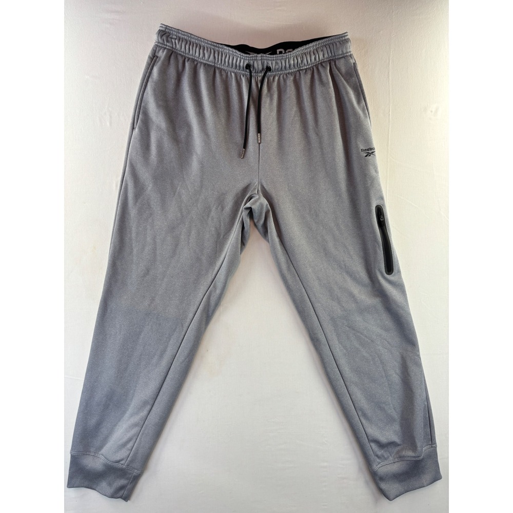 Reebok Mens XL Grey Fleece Joggers Sweatpants Zip Pocket Athletic Training Pants